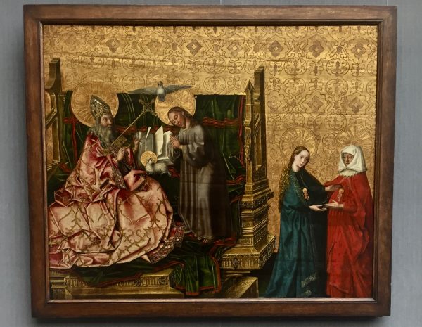 Weihnachten: Gott wird Mensch. Konrad Witz: Ratschluss der Erlösung, nach 1444 gemalt. Berlin, Gemäldegalerie